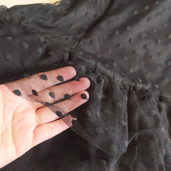 Vtg 80s Black Polka Dot Tulle Strapless Ruffle Tiered Mini Party Prom Dress - Picture 5 of 9